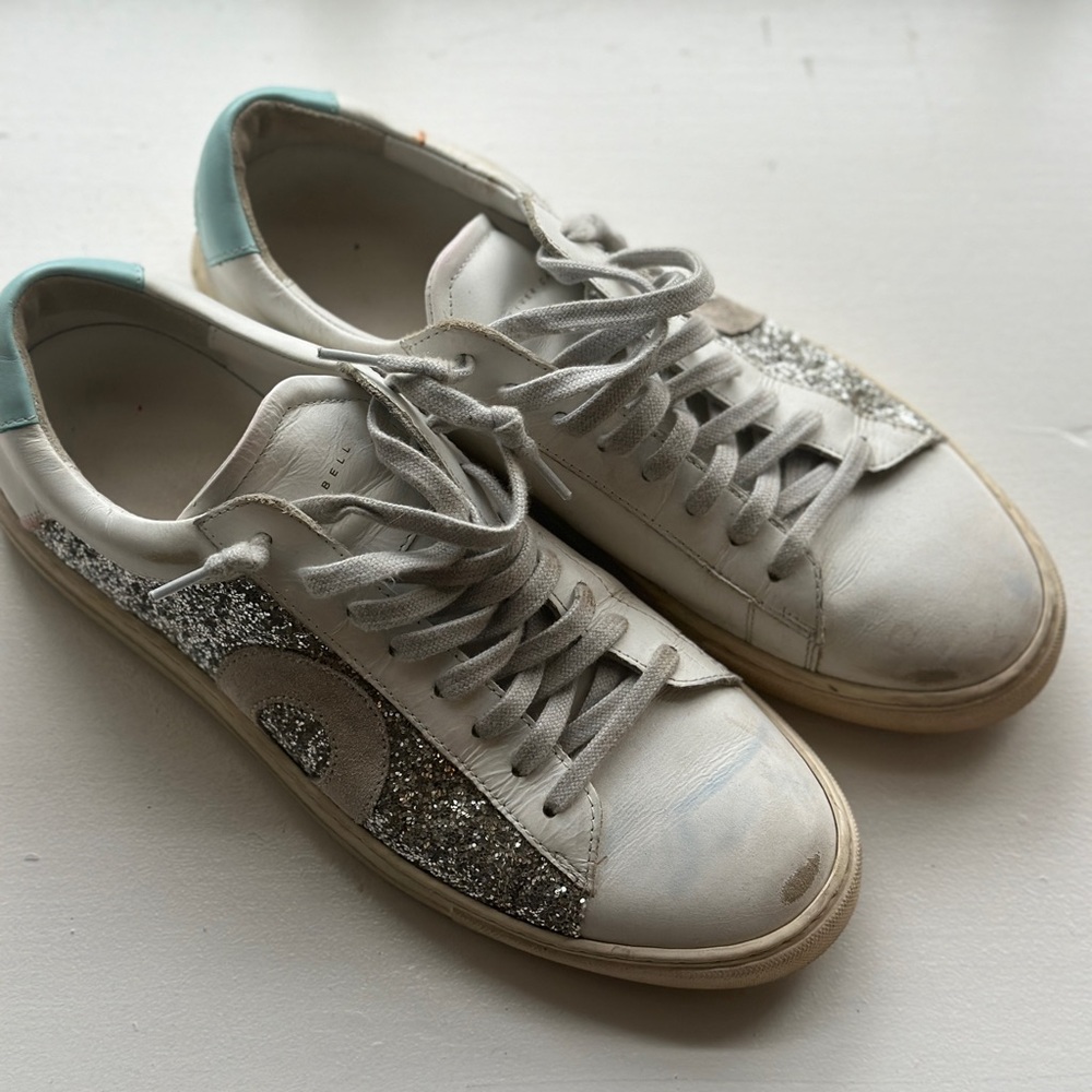 Oliver Cabell Stylish White and Silver Women's Sneakers size 40